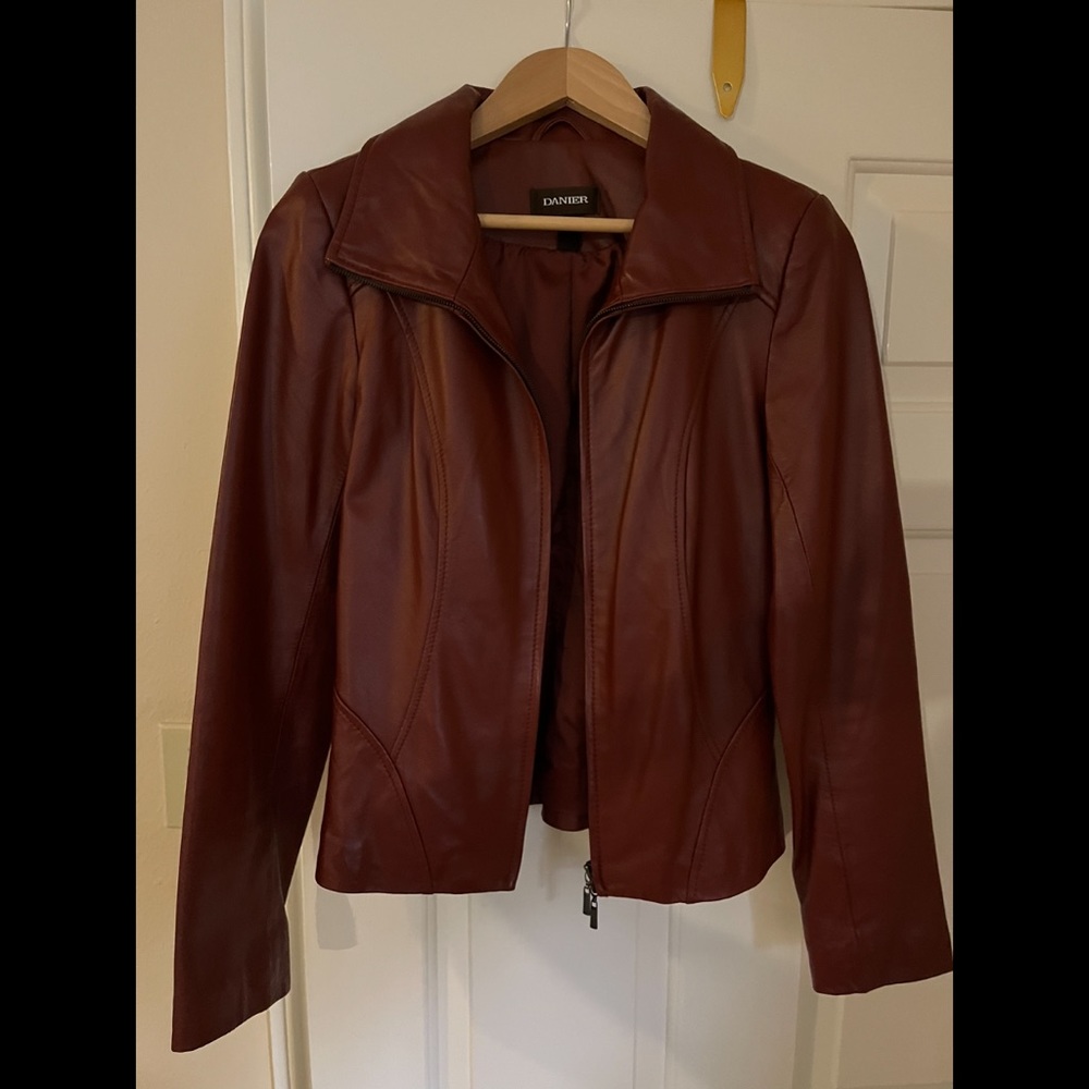 Danier, dark red leather jacket (high quality feaux leather)